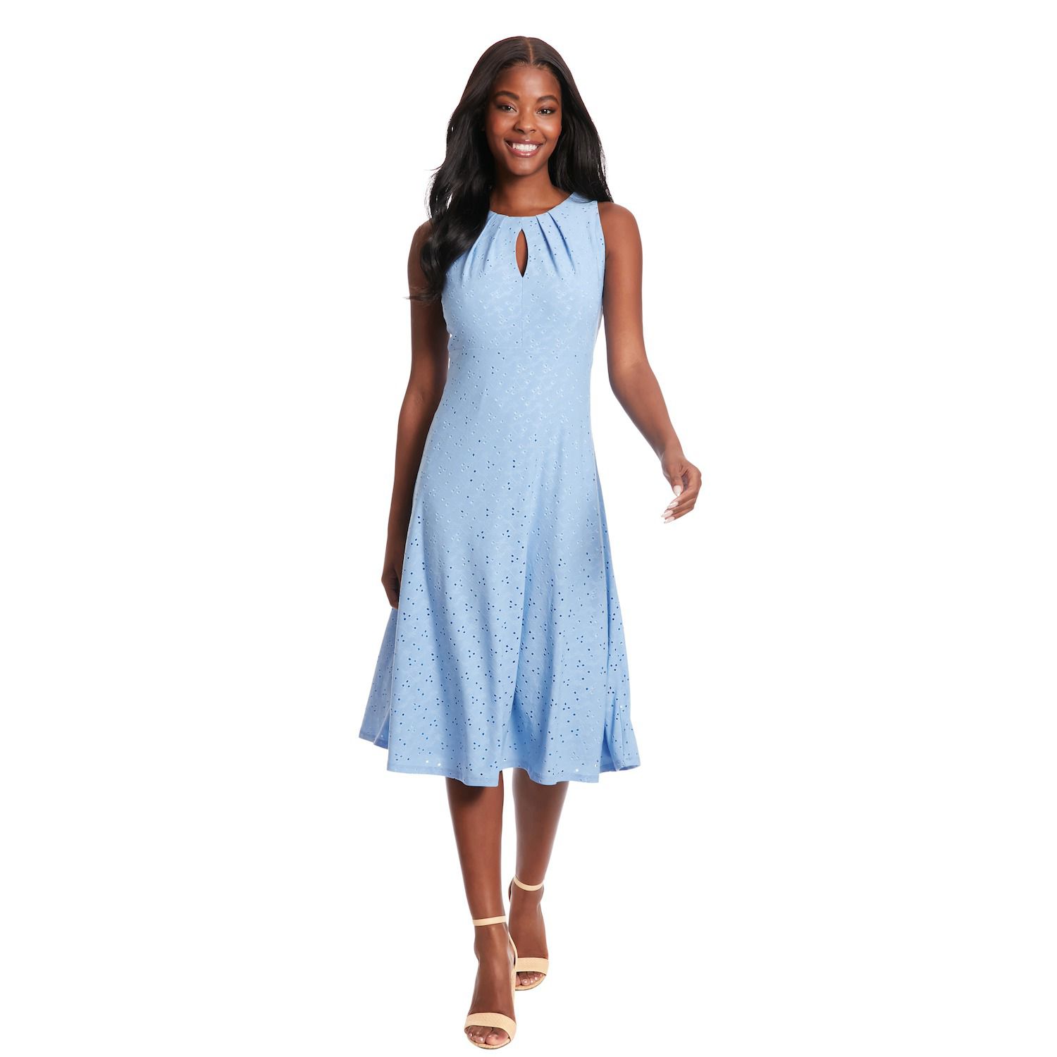 Женские платья London Times Eyelet Keyhole Neck Midi Dress
