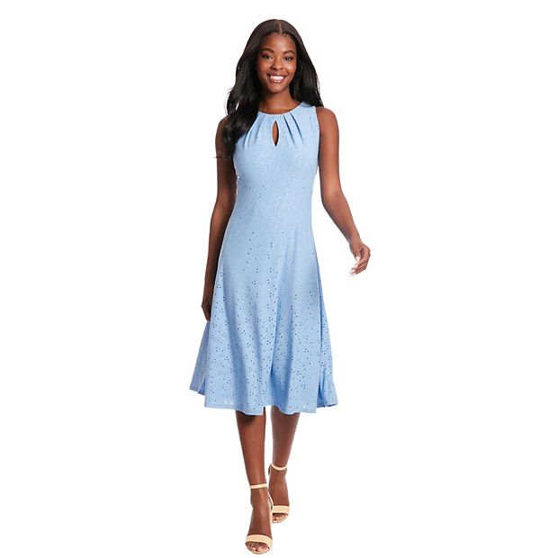 Women's London Times Eyelet Keyhole Neck Midi Dress