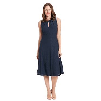 Women's London Times Eyelet Keyhole Neck Midi Dress