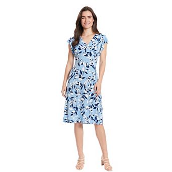 Women's London Times Ruffle Sleeve V-Neck Midi Dress