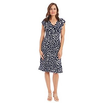 Women's London Times Ruffle Sleeve V-Neck Midi Dress