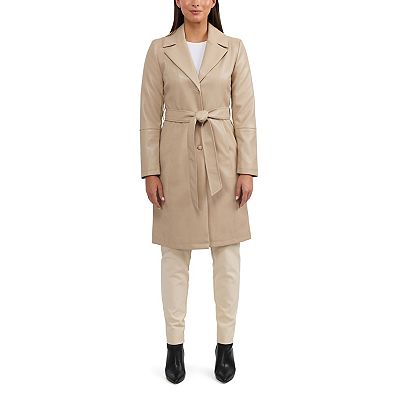 Badgley mischka faux leather trim long trench coat hotsell