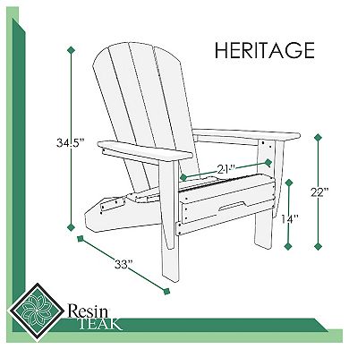 ResinTEAK Folding Adirondack Chair, 21 Inch Seat, Up to 350 lbs, Folding Patio Furniture