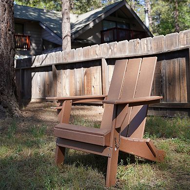 ResinTEAK Folding Modern Adirondack Chair with Cup Holder, Extra Wide Comfort Seat for Patio