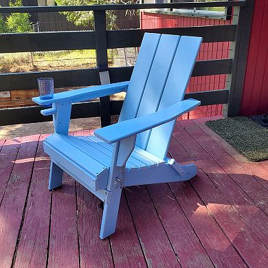 ResinTEAK Folding Modern Adirondack Chair with Cup Holder, Extra Wide Comfort Seat for Patio