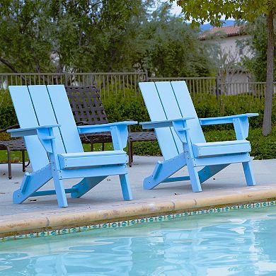 ResinTEAK Folding Modern Adirondack Chair with Cup Holder, Extra Wide Comfort Seat for Patio