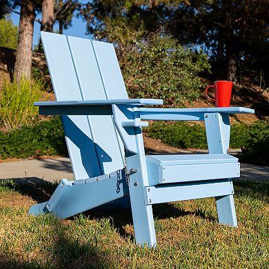 ResinTEAK Folding Modern Adirondack Chair with Cup Holder, Extra Wide Comfort Seat for Patio