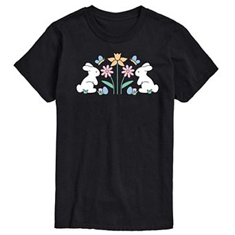 Men's Stencil Bunnies with Flowers Graphic Tee
