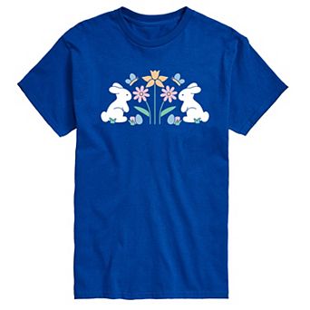 Men's Stencil Bunnies with Flowers Graphic Tee