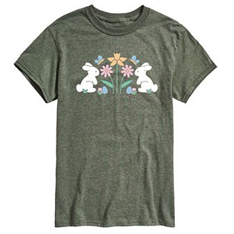 Men's Stencil Bunnies with Flowers Graphic Tee