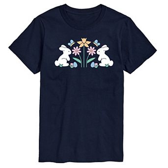 Men's Stencil Bunnies with Flowers Graphic Tee