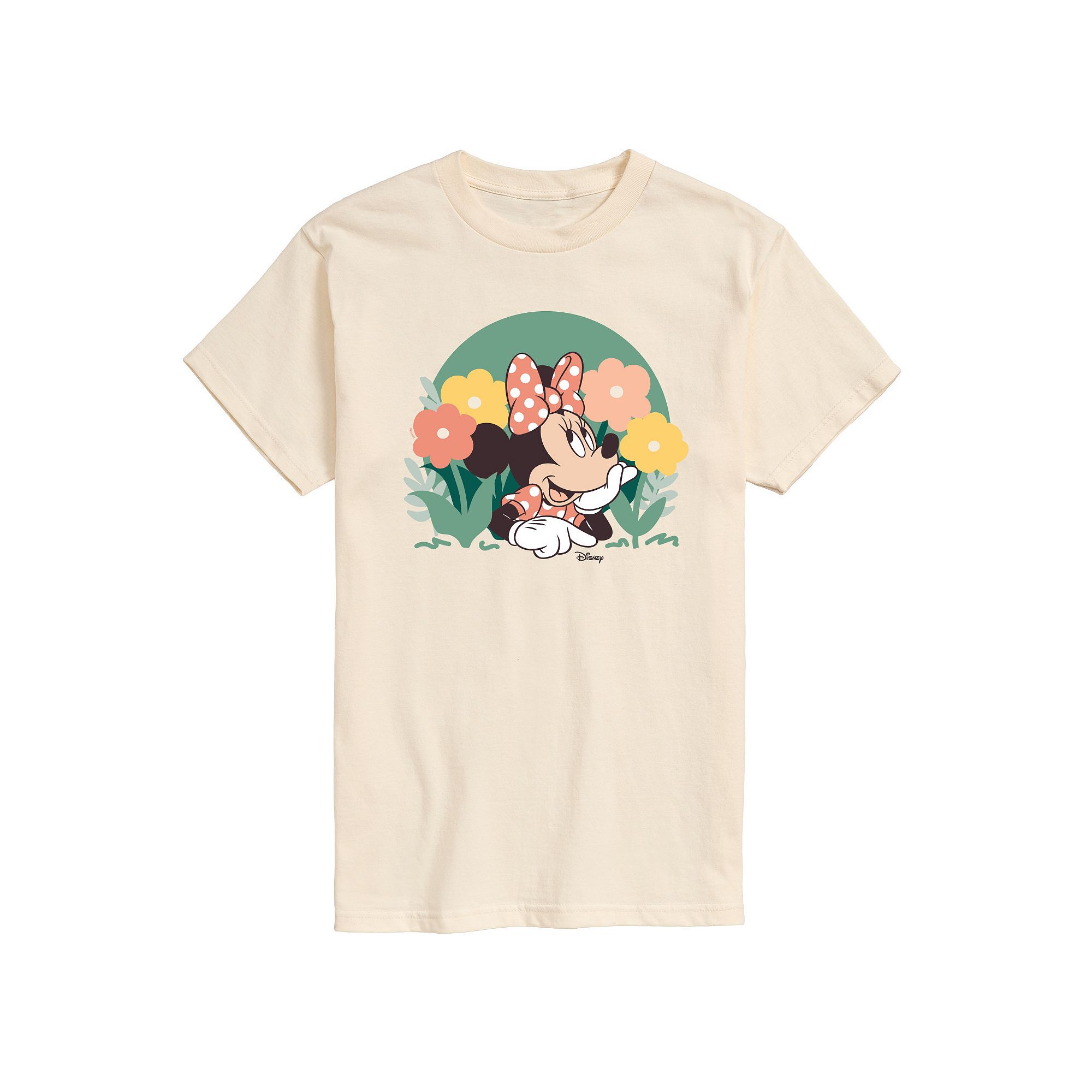 Disneys Minnie Mouse Mens Flowers Graphic Tee, Size: Small, Ivory