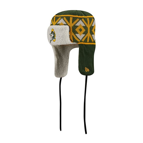 Men's New Era Green Green Bay Packers Historic Logo Knit Trapper Hat