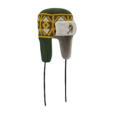 Men's New Era Green Green Bay Packers Historic Logo Knit Trapper Hat