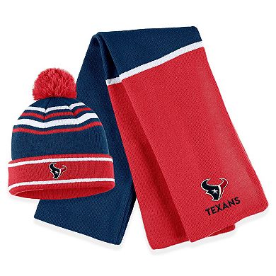 Women's WEAR by Erin Andrews Navy Houston Texans Colorblock Cuffed Knit Hat with Pom and Scarf Set