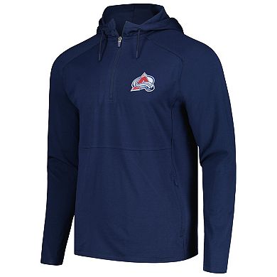 Men's Antigua Heather Navy Colorado Avalanche Spikes Raglan Quarter-Zip Hoodie