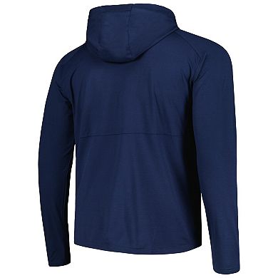 Men's Antigua Heather Navy Colorado Avalanche Spikes Raglan Quarter-Zip Hoodie