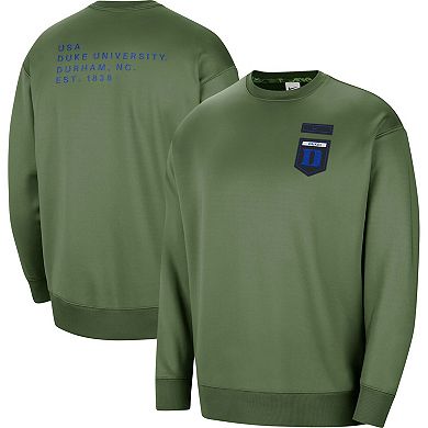 Women's Nike Olive Duke Blue Devils Military Collection All-Time Performance Crew Pullover Sweatshirt
