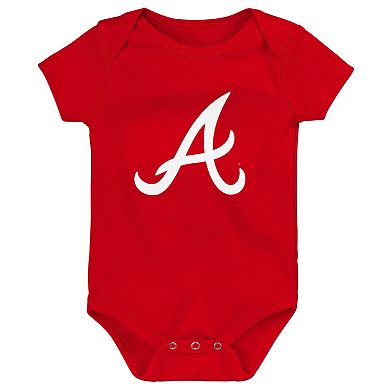 Infant Red/White/Heather Gray Atlanta Braves Biggest Little Fan 3-Pack Bodysuit Set