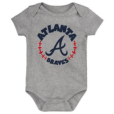 Infant Red/White/Heather Gray Atlanta Braves Biggest Little Fan 3-Pack Bodysuit Set