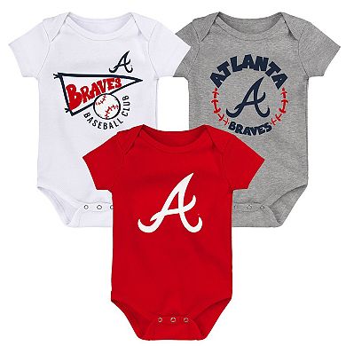 Infant Red/White/Heather Gray Atlanta Braves Biggest Little Fan 3-Pack Bodysuit Set