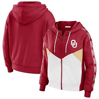 Women's WEAR by Erin Andrews Crimson Oklahoma Sooners Colorblock Full-Zip Hoodie Jacket