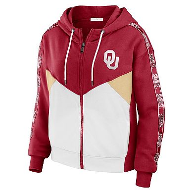 Women's WEAR by Erin Andrews Crimson Oklahoma Sooners Colorblock Full-Zip Hoodie Jacket