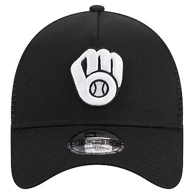 Men's New Era Black Milwaukee Brewers A-Frame 9FORTY Trucker Adjustable Hat