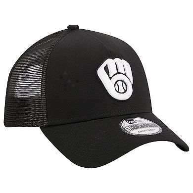 Men's New Era Black Milwaukee Brewers A-Frame 9FORTY Trucker Adjustable Hat