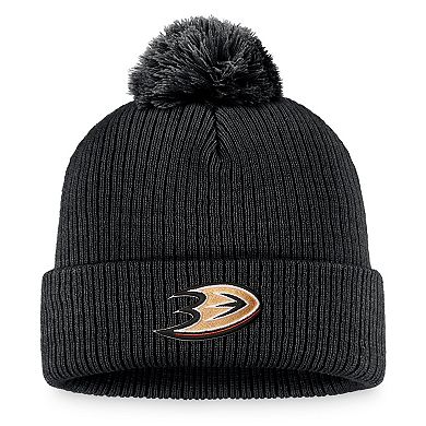 Men's Fanatics Branded Black Anaheim Ducks Core Primary Logo Cuffed Knit Hat with Pom