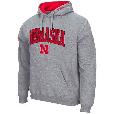 Men's Colosseum Heather Gray Nebraska Huskers Arch & Logo 3.0 Pullover Hoodie