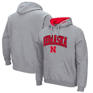 Men's Colosseum Heather Gray Nebraska Huskers Arch & Logo 3.0 Pullover Hoodie