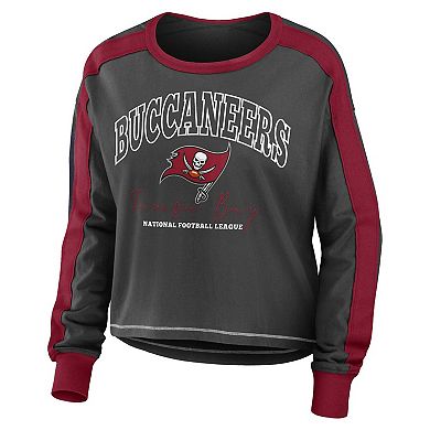 Women's WEAR by Erin Andrews Pewter/Red Tampa Bay Buccaneers Color Block Modest Crop Long Sleeve T-Shirt