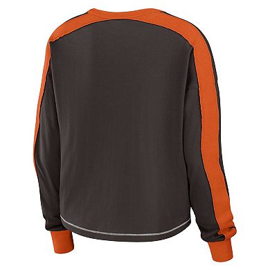 Women's WEAR by Erin Andrews Brown Cleveland Browns Plus Size Colorblock Long Sleeve T-Shirt