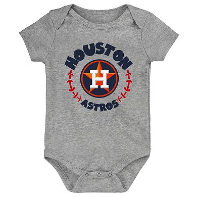 Infant Orange/White/Heather Gray Houston Astros Biggest Little Fan 3-Pack Bodysuit Set