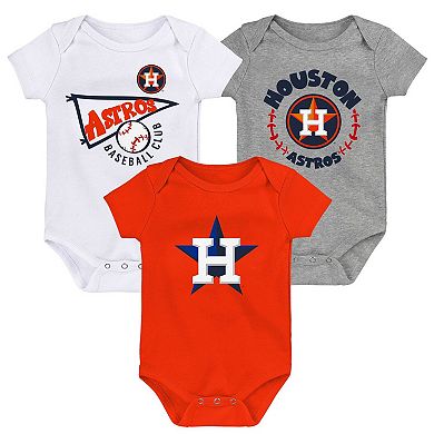 Infant Orange/White/Heather Gray Houston Astros Biggest Little Fan 3-Pack Bodysuit Set