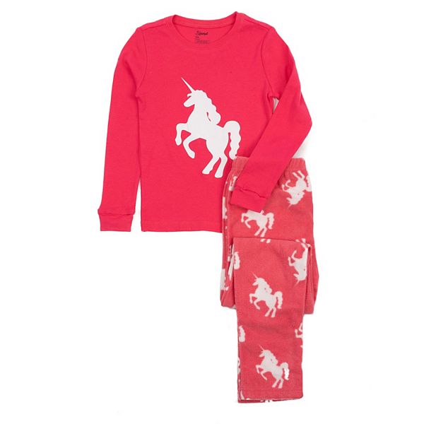 Leveret Kids Cotton Top and Fleece Pants Pajamas Unicorn