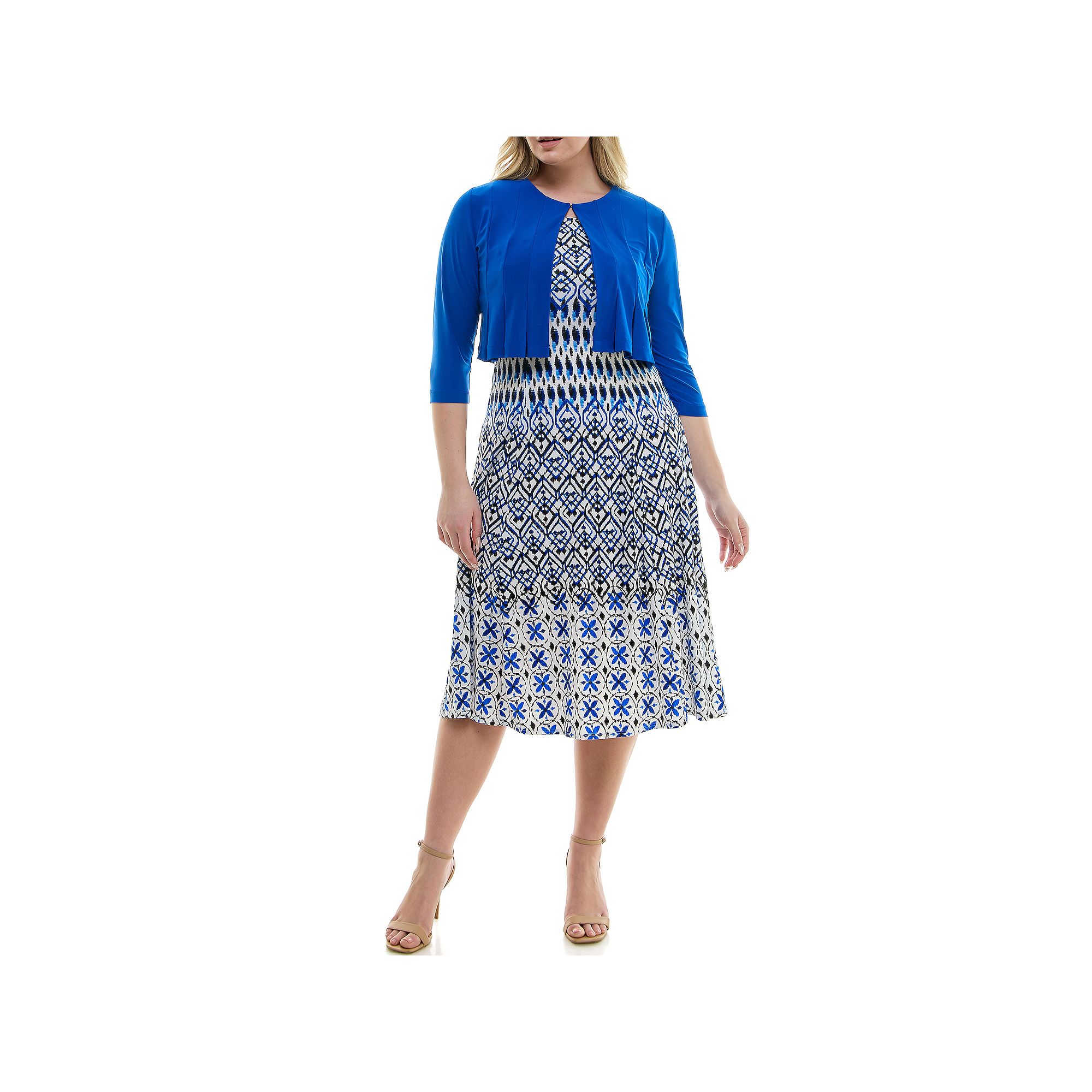 Womens Danny & Nicole 2-Piece Cardigan & Dress Set, Size: 6, Blue Ivory Bl