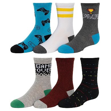 Boys 6-8.5 Gaming Crew Socks 6-Pack Set