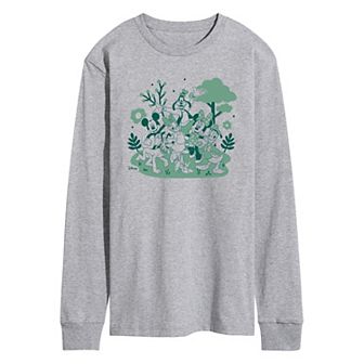 Disney's Mickey Mouse & Friends Men's Green Character Group Long Sleeve Graphic Tee
