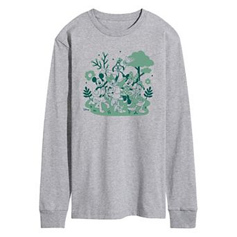Disney's Mickey Mouse & Friends Men's Green Character Group Long Sleeve Graphic Tee
