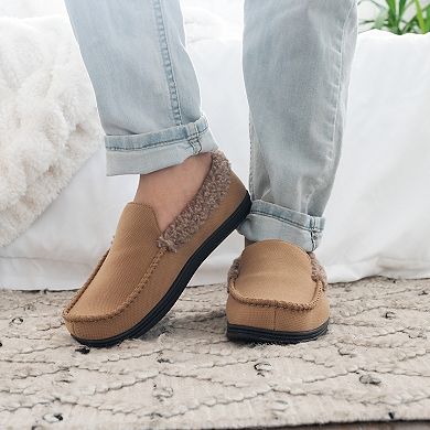 isotoner Men's Brushed Knit Lewis Moccasin Slippers with Memory Foam