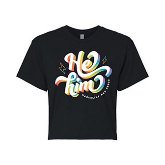 Juniors' He Him Masculine and Proud Pride Cropped Tee