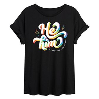 Juniors' He Him Masculine and Proud Pride Oversized Tee