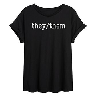 Juniors' They Them Pride Oversized Tee