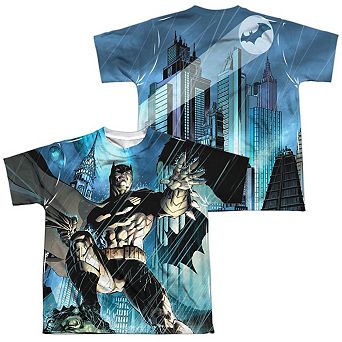 Batman Rainy Rooftop Short Sleeve Youth Poly Crew T-shirt