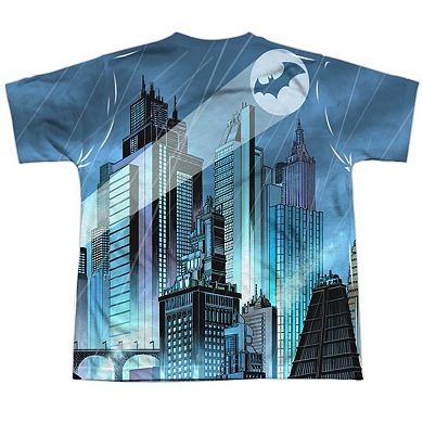 Batman Rainy Rooftop Short Sleeve Youth Poly Crew T-shirt