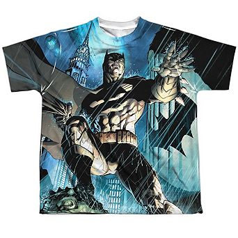 Batman Rainy Rooftop Short Sleeve Youth Poly Crew T-shirt