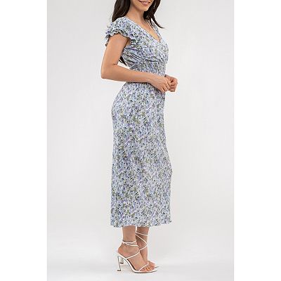 August Sky Women s Plisse Side Slit Floral Midi Dress