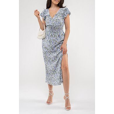 August Sky Women's Plisse Side Slit Floral Midi Dress